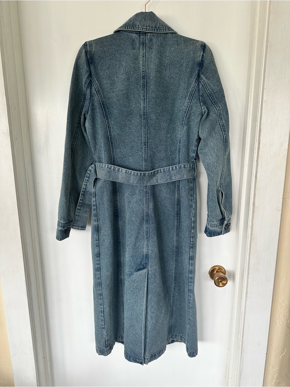 NWOT House of Harlow 1960 Double Breasted Denim Blue Belted Trench Coat Size M - Picture 7 of 7